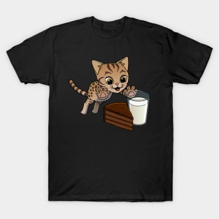 Savannah Cat excited to have Chocolate Cake with Milk T-Shirt